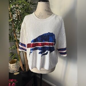 Buffalo Bills shirt size large women short sleeve Rhinestone bling sequence new